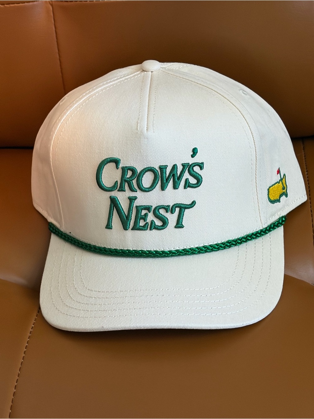 Masters Crow's Nest White Golf Hat with Green Embroidery